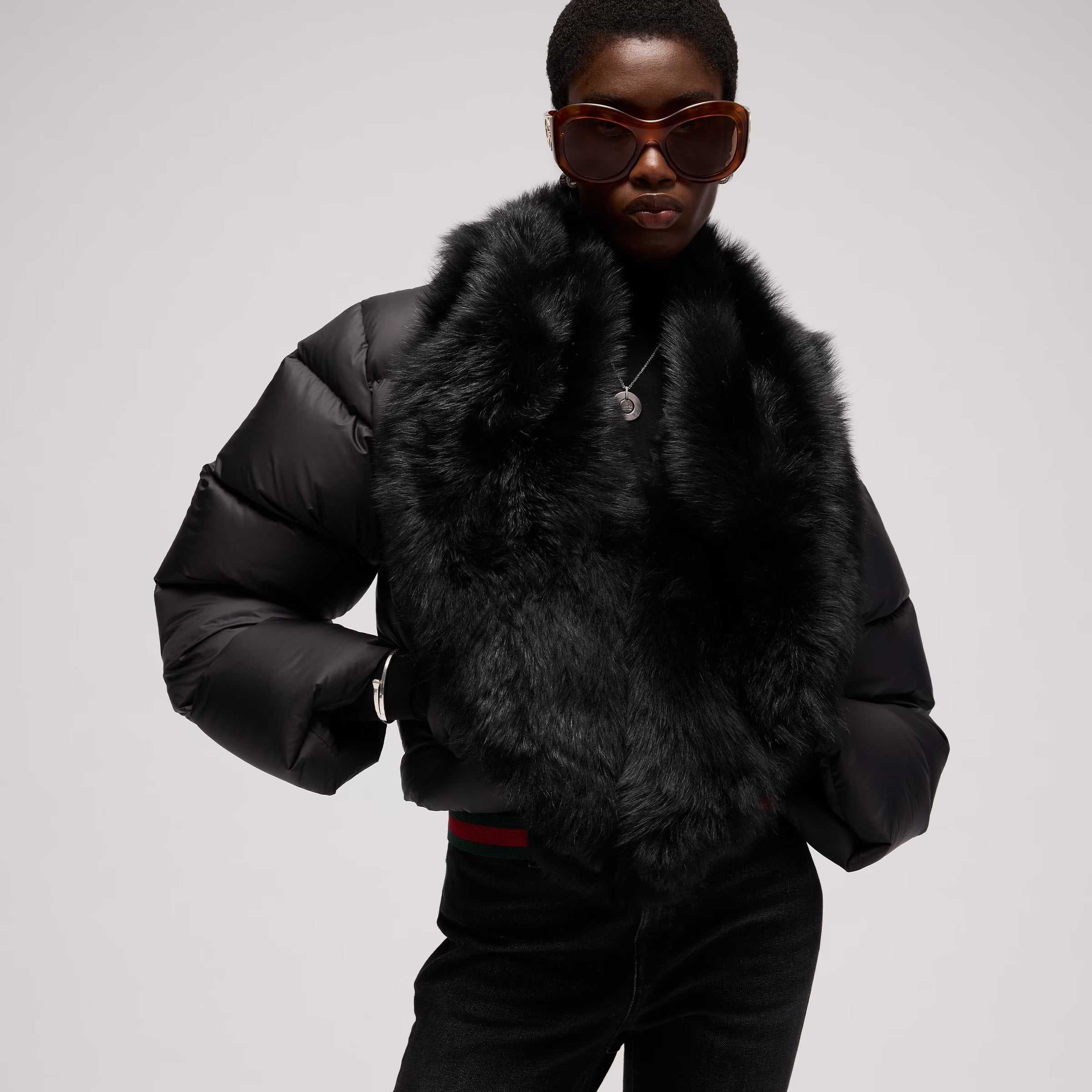 Padded polyester jacket with shearling-GUCCI-Verso