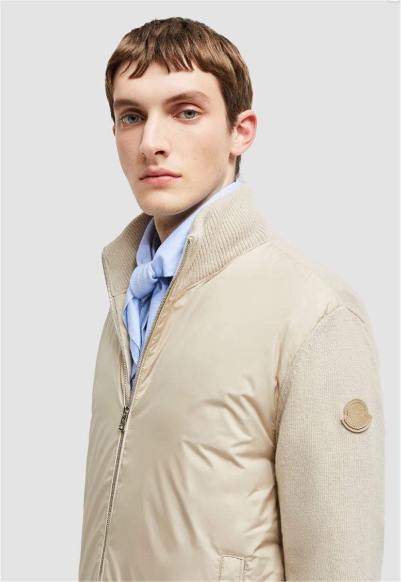 PADDED WOOL & CASHMERE ZIP-UP CARDIGAN - MONCLER - Verso