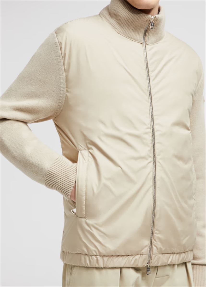 PADDED WOOL & CASHMERE ZIP-UP CARDIGAN - MONCLER - Verso