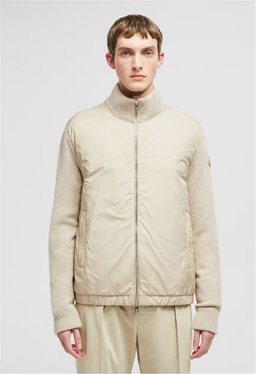 PADDED WOOL & CASHMERE ZIP-UP CARDIGAN - MONCLER - Verso