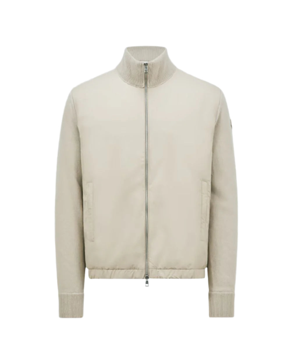 PADDED WOOL & CASHMERE ZIP-UP CARDIGAN - MONCLER - Verso