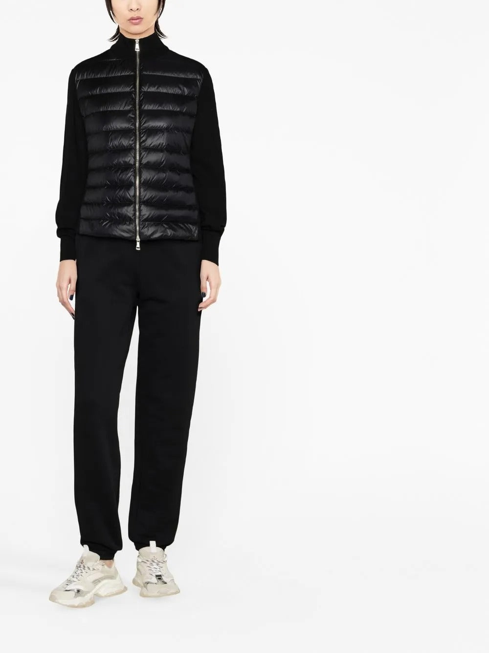 Padded wool zip-up cardigan