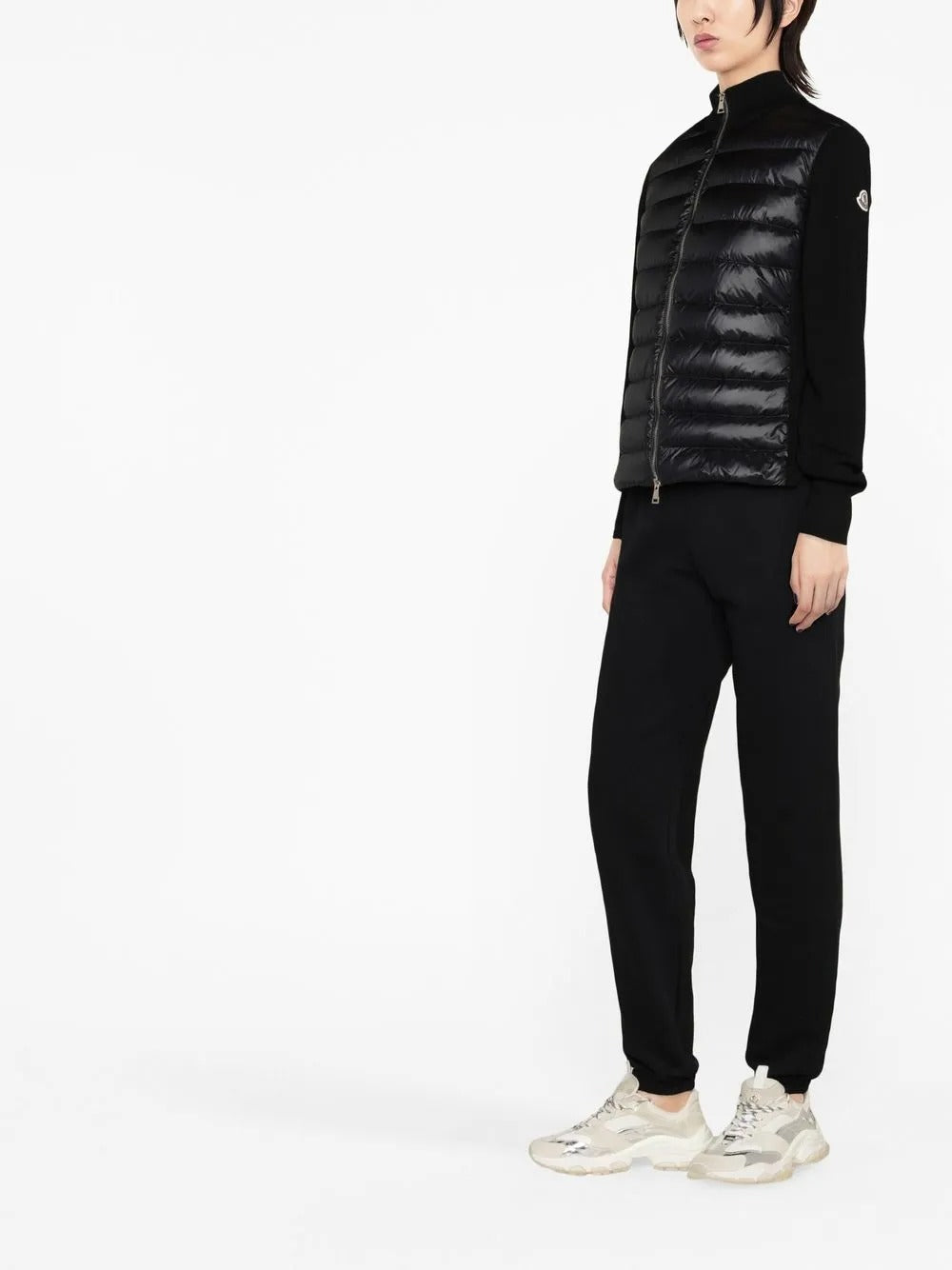 Padded wool zip-up cardigan