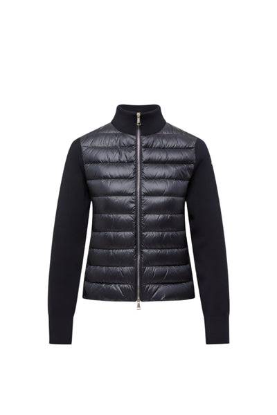 padded wool zip-up cardigan