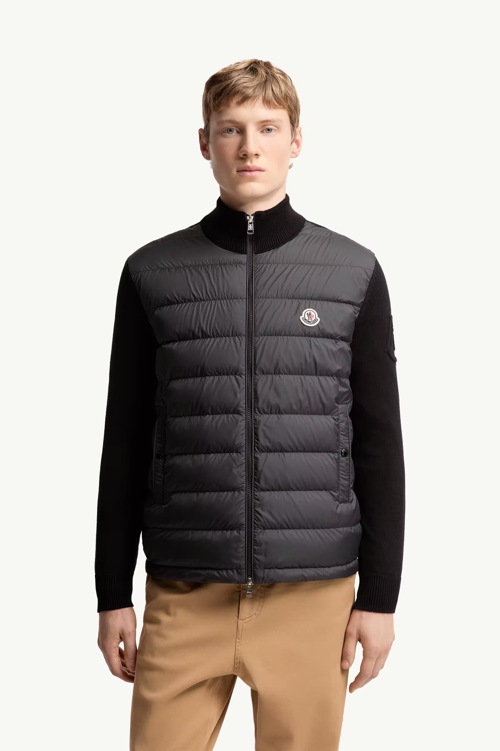 Padded zip-up cotton cardigan-MONCLER-Verso