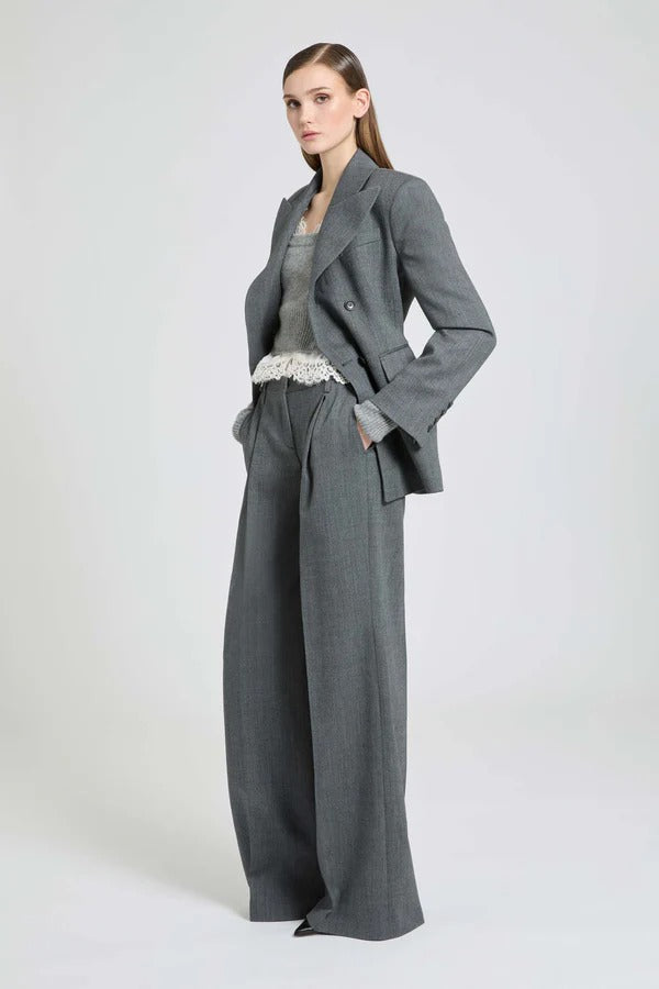Palazzo trousers in fresco wool with yarn-dyed resca pattern-ERMANNO SCERVINO-Verso