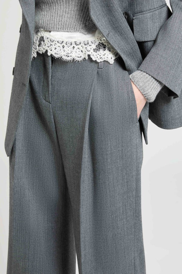 Palazzo trousers in fresco wool with yarn-dyed resca pattern-ERMANNO SCERVINO-Verso