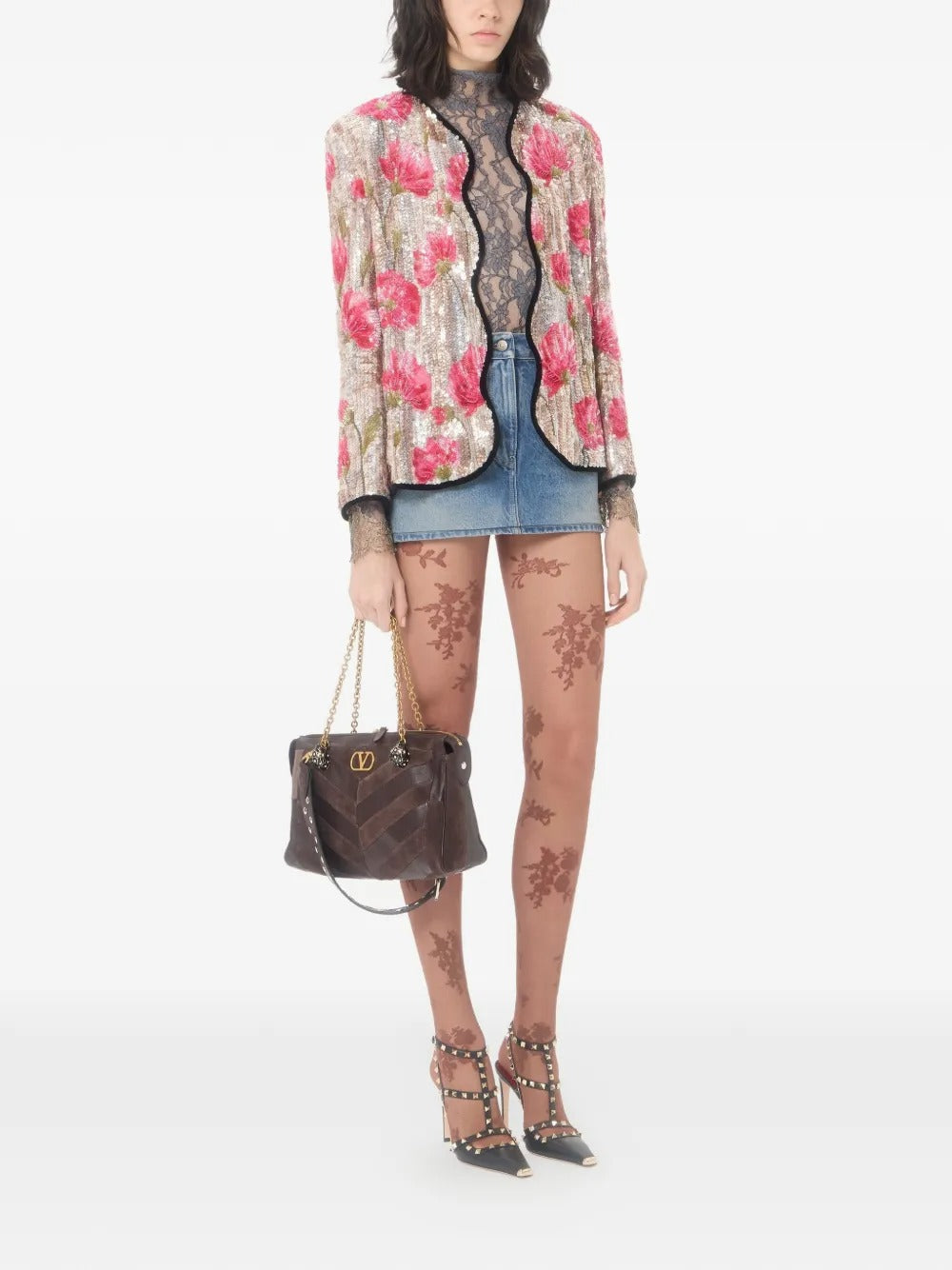 Panthea medium shoulder bag in suede and nappa with chevron motif-VALENTINO-Verso