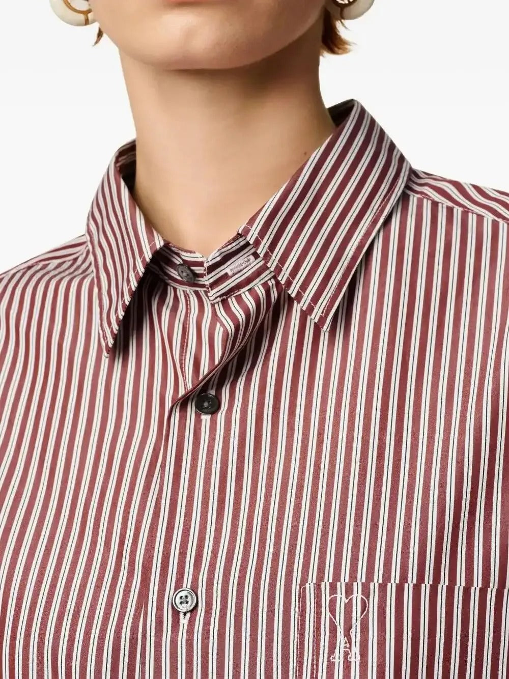 Paris Ami De Coeur Embossed Striped Cotton Boxy Shirt-AMI-Verso