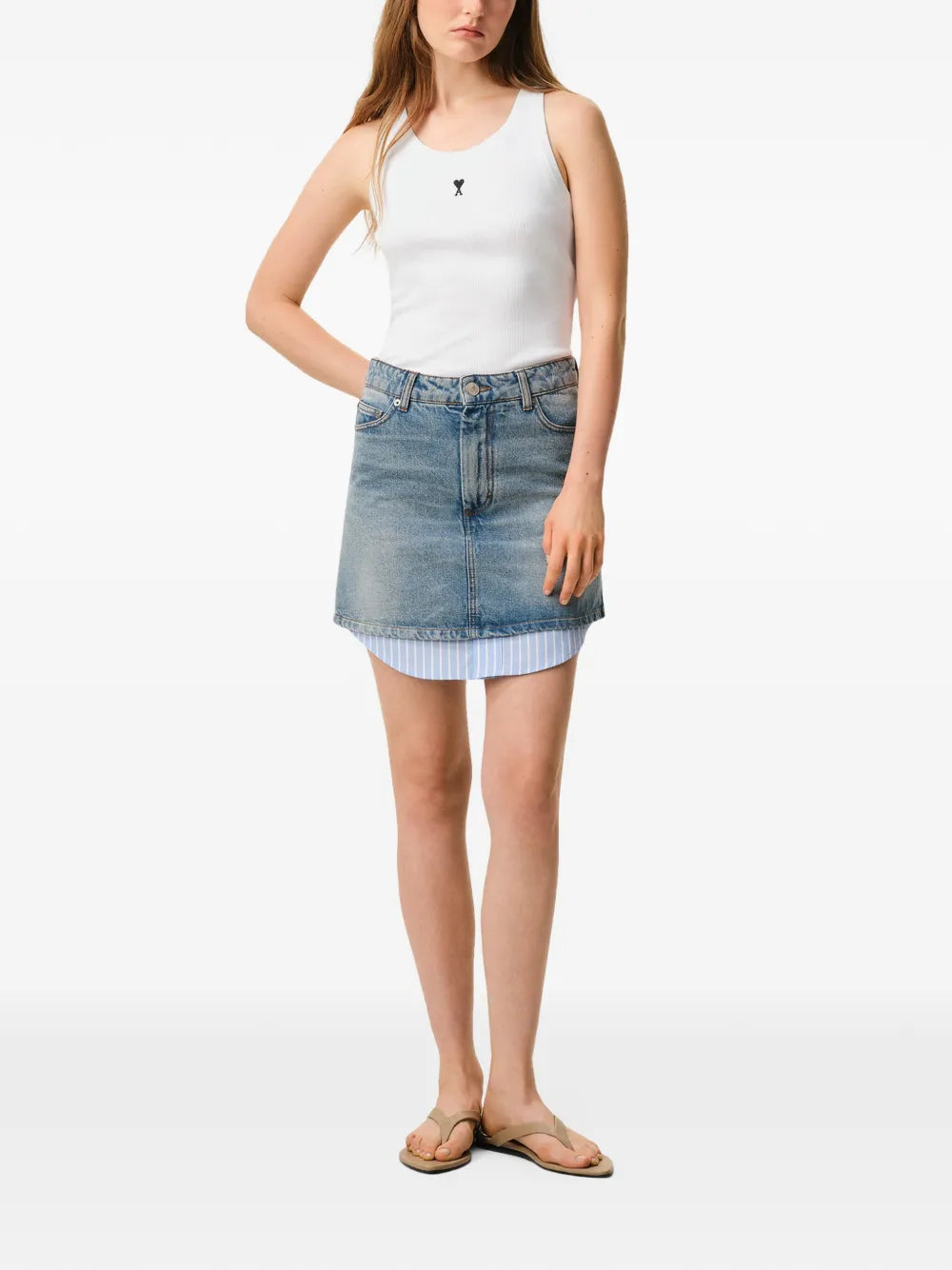 Paris logo-detail ribbed tank top-AMI-Verso