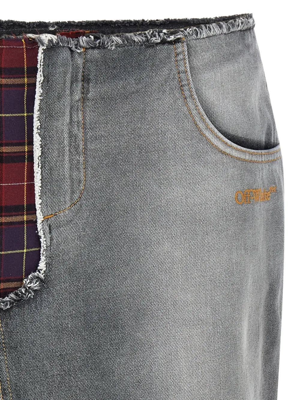 Patchwork fringed midi skirt-OFF-WHITE-Verso