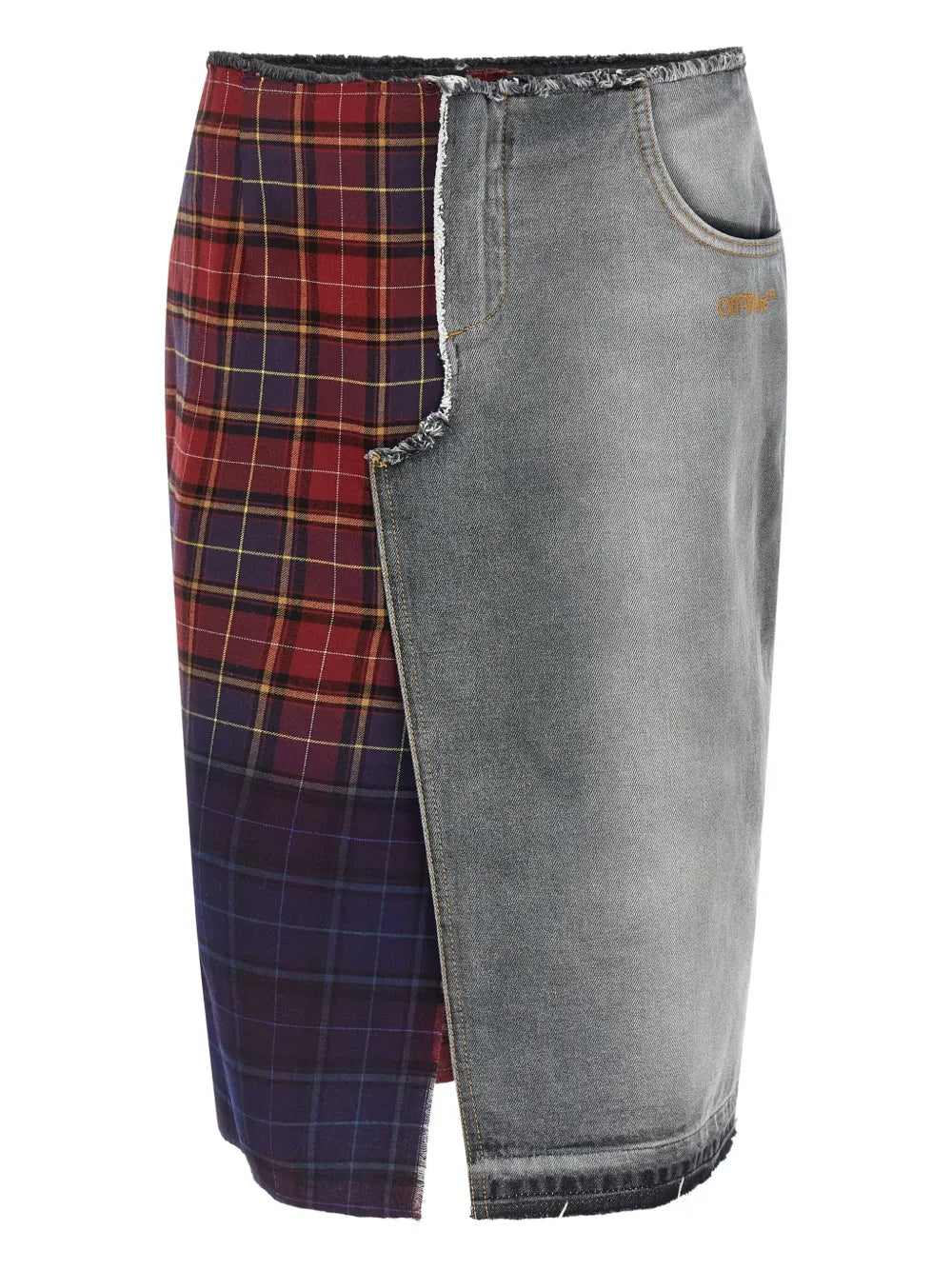 Patchwork fringed midi skirt-OFF-WHITE-Verso