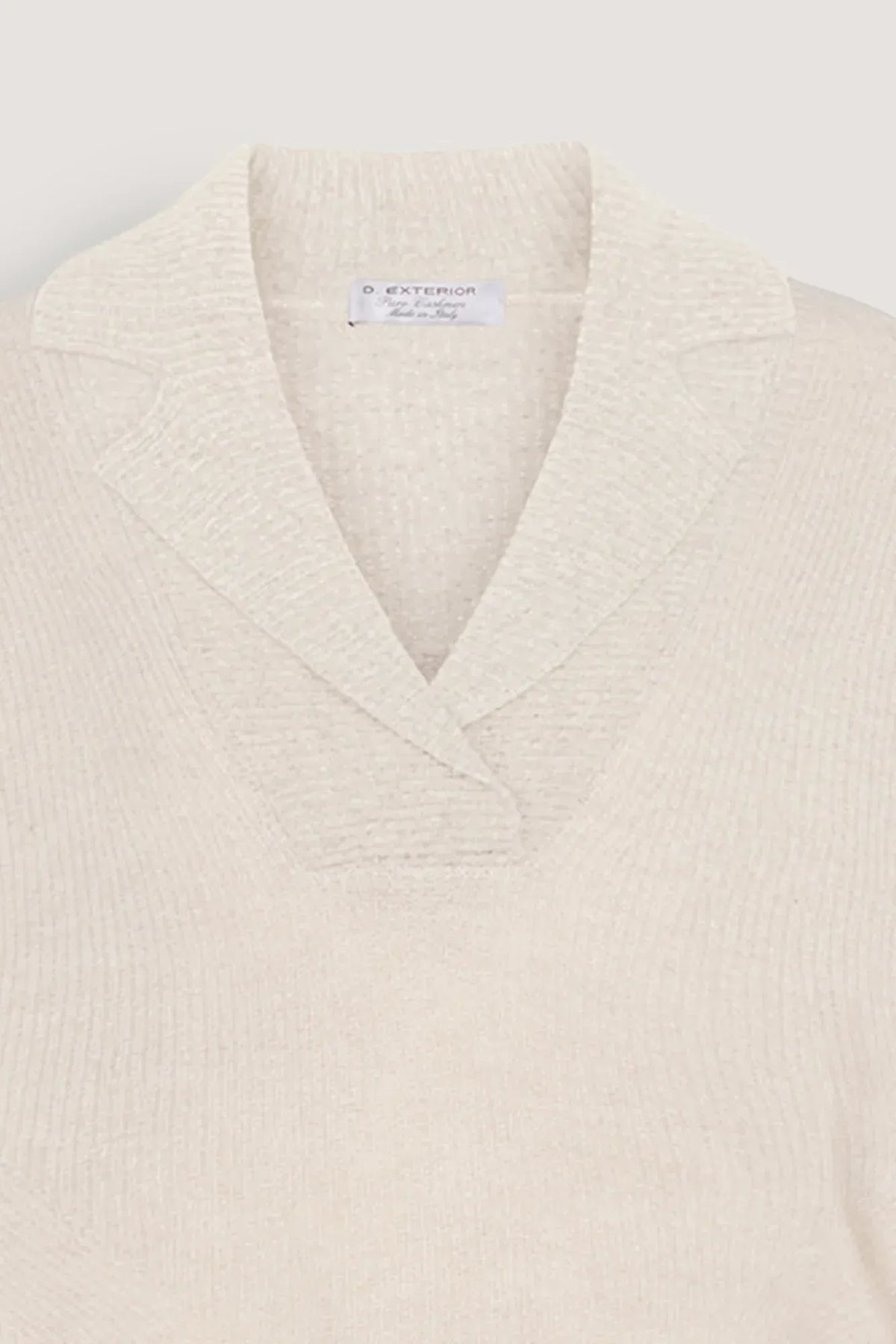 Pearl greay cable pure cashmere sweater with shawl collar-DEXTERIOR-Verso