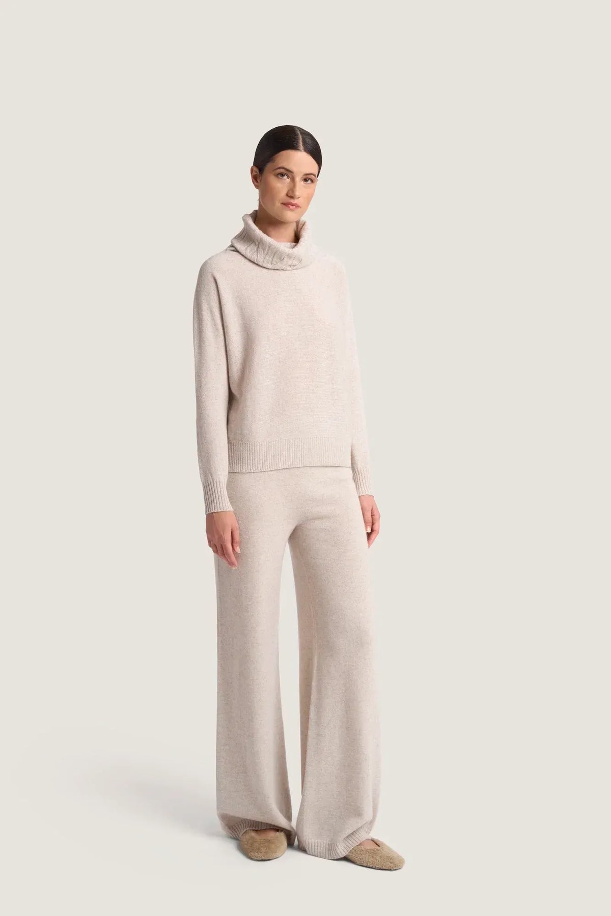 Pearl greay pure cashmere cable-knit collar-DEXTERIOR-Verso