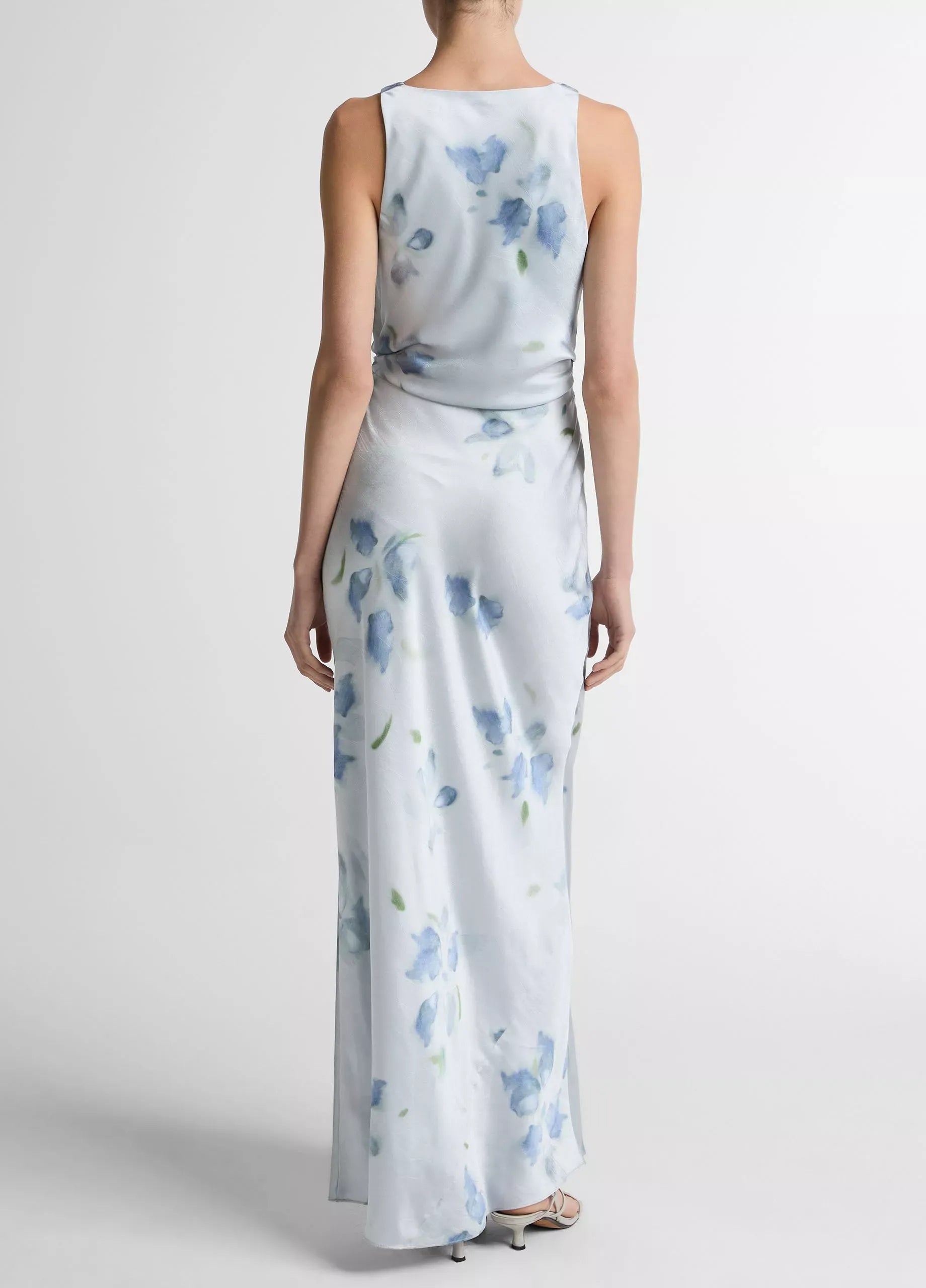 Petal blur satin twist-shoulder dress-VINCE-Verso