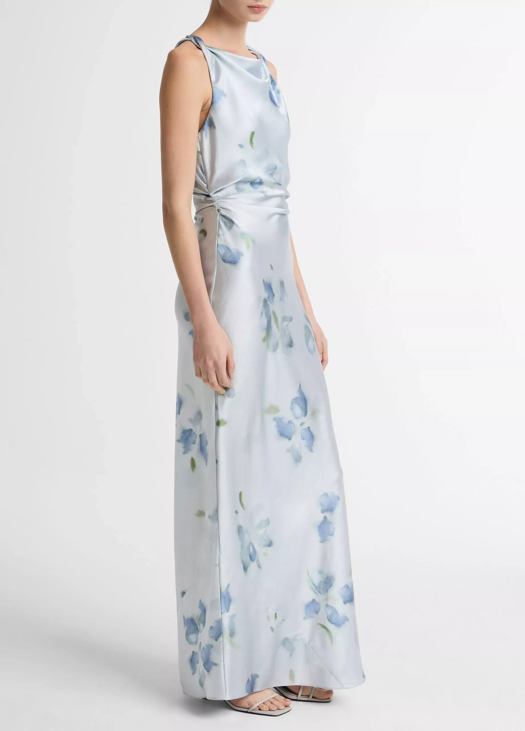 Petal blur satin twist-shoulder dress-VINCE-Verso