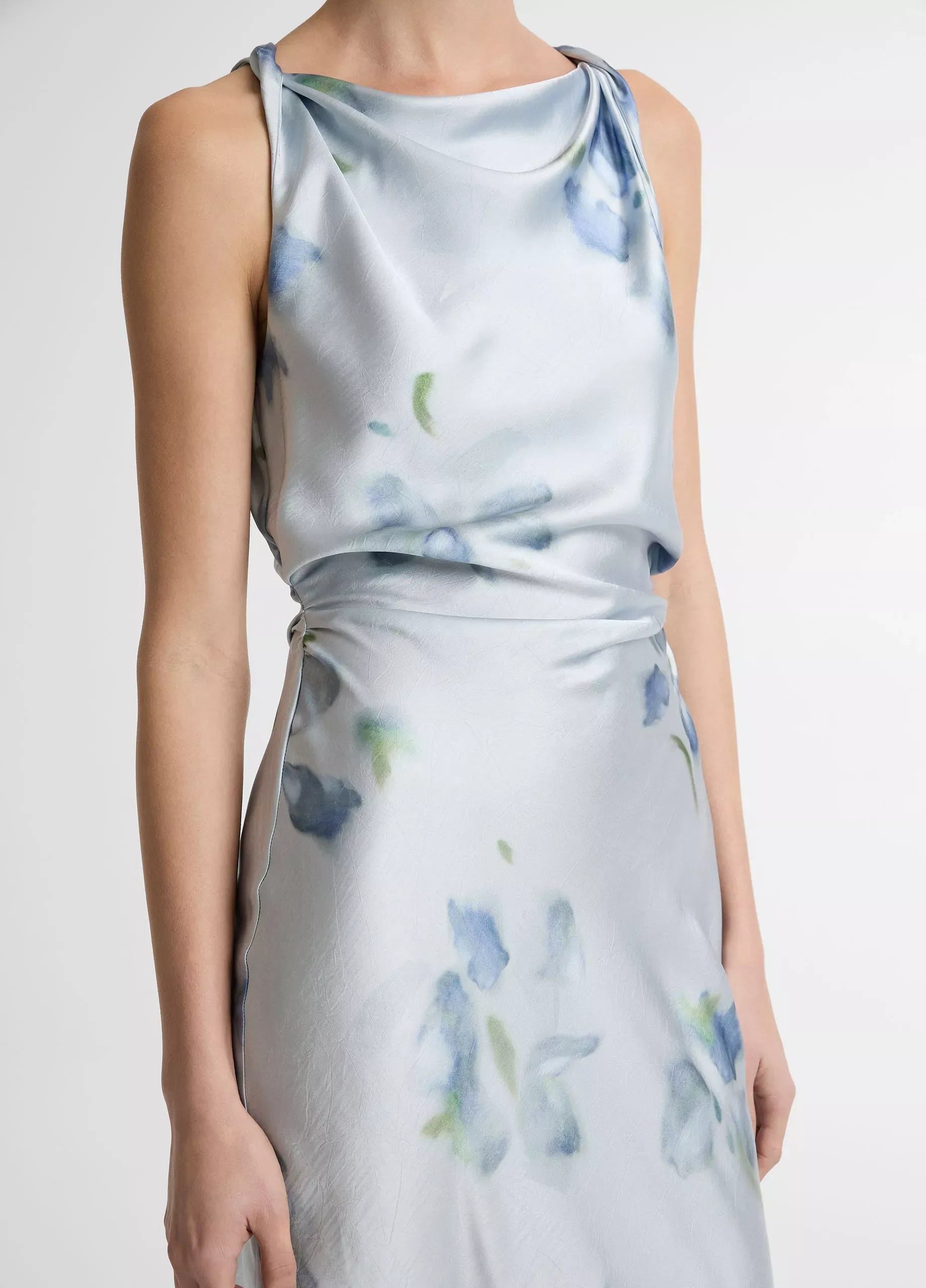 Petal blur satin twist-shoulder dress-VINCE-Verso