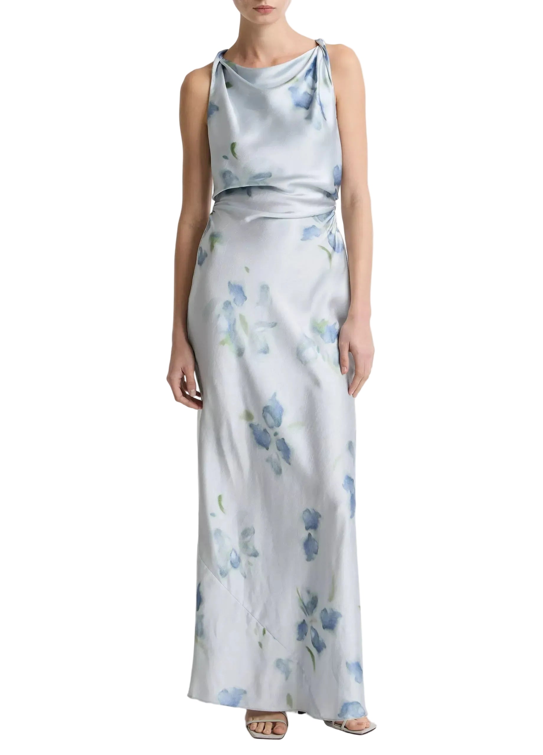 Petal blur satin twist-shoulder dress-VINCE-Verso