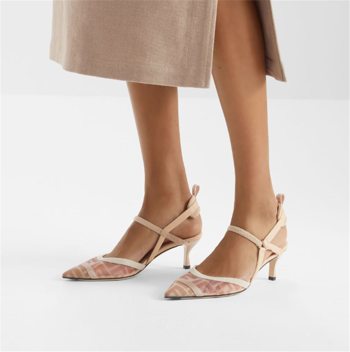 PINK FF MESH MEDIUM-HEELED SLINGBACKS-FENDI-Verso