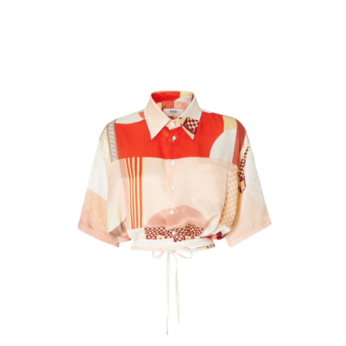 PINK SILK SHIRT WITH PATCHWORK PRINT-FENDI-Verso