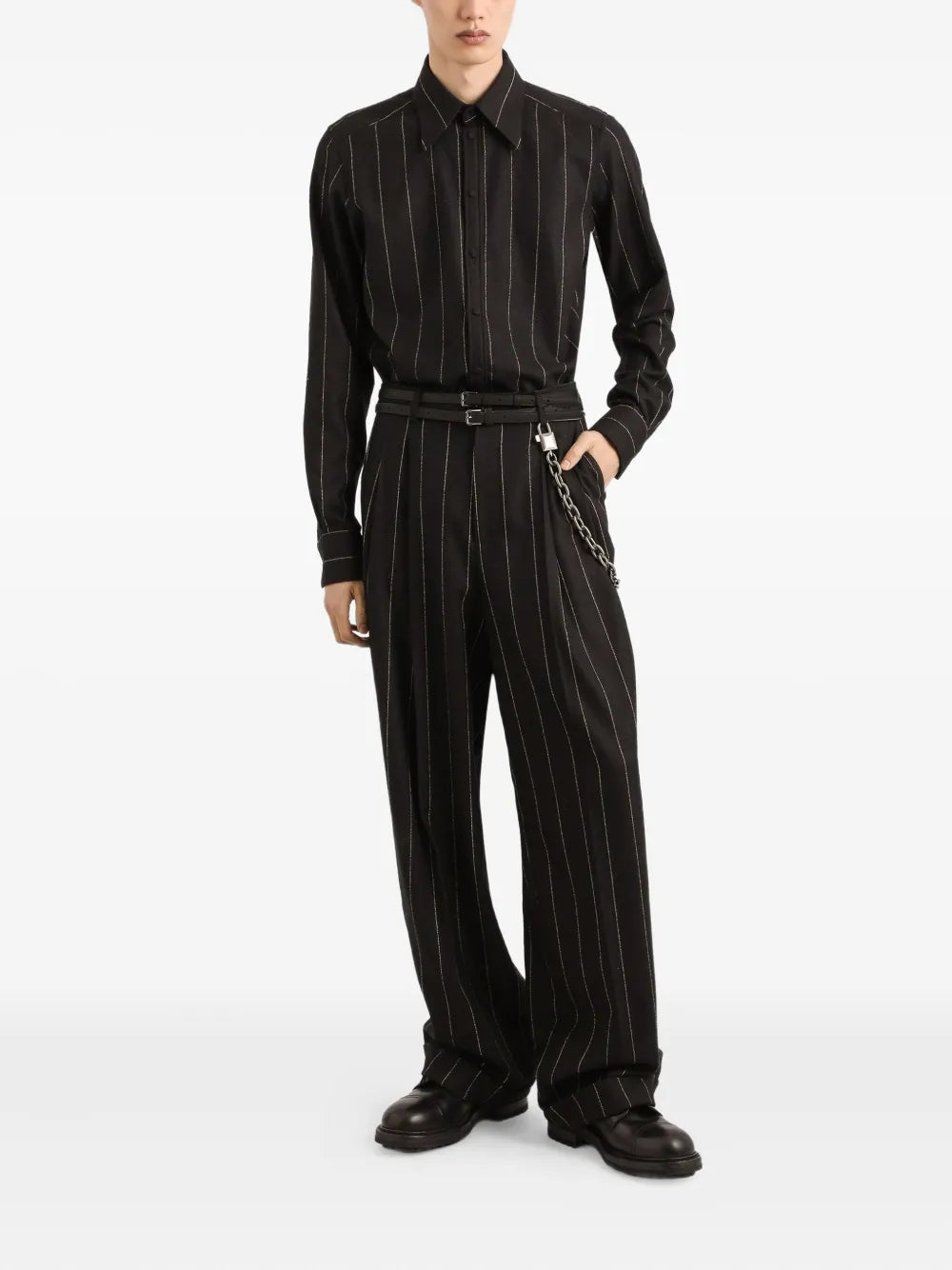 Pinstripe long-sleeved shirt-DOLCE & GABBANA-Verso