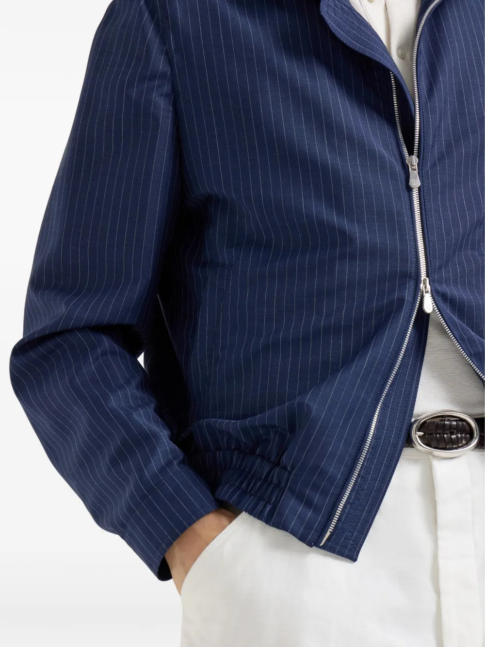 Pinstripe stand-collar jacket-BRUNELLO CUCINELLI-Verso