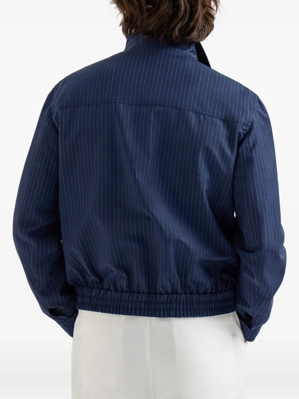 Pinstripe stand-collar jacket-BRUNELLO CUCINELLI-Verso