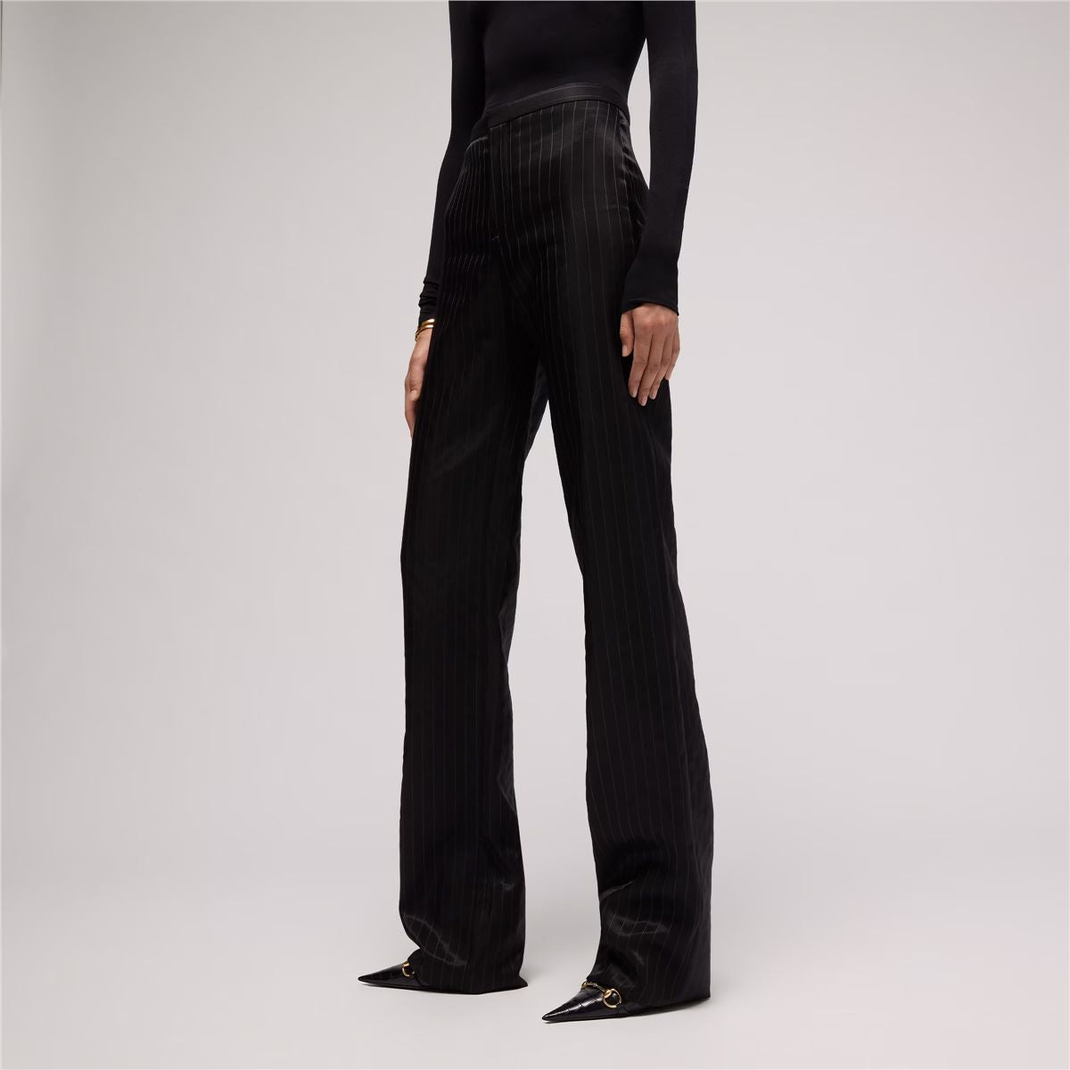 Pinstripe wool silk pants-GUCCI-Verso