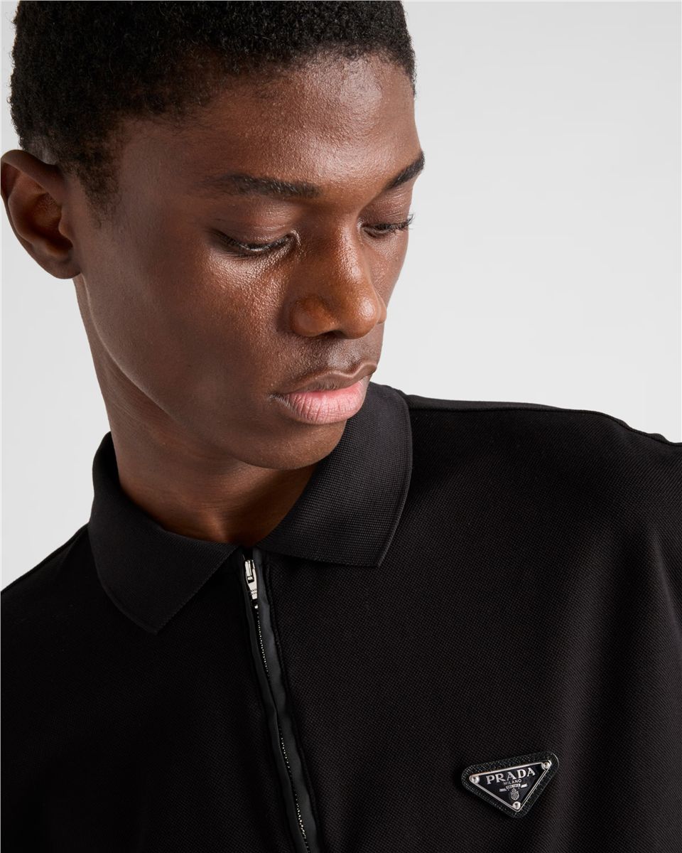 Piqué polo shirt with re-nylon details-PRADA-Verso