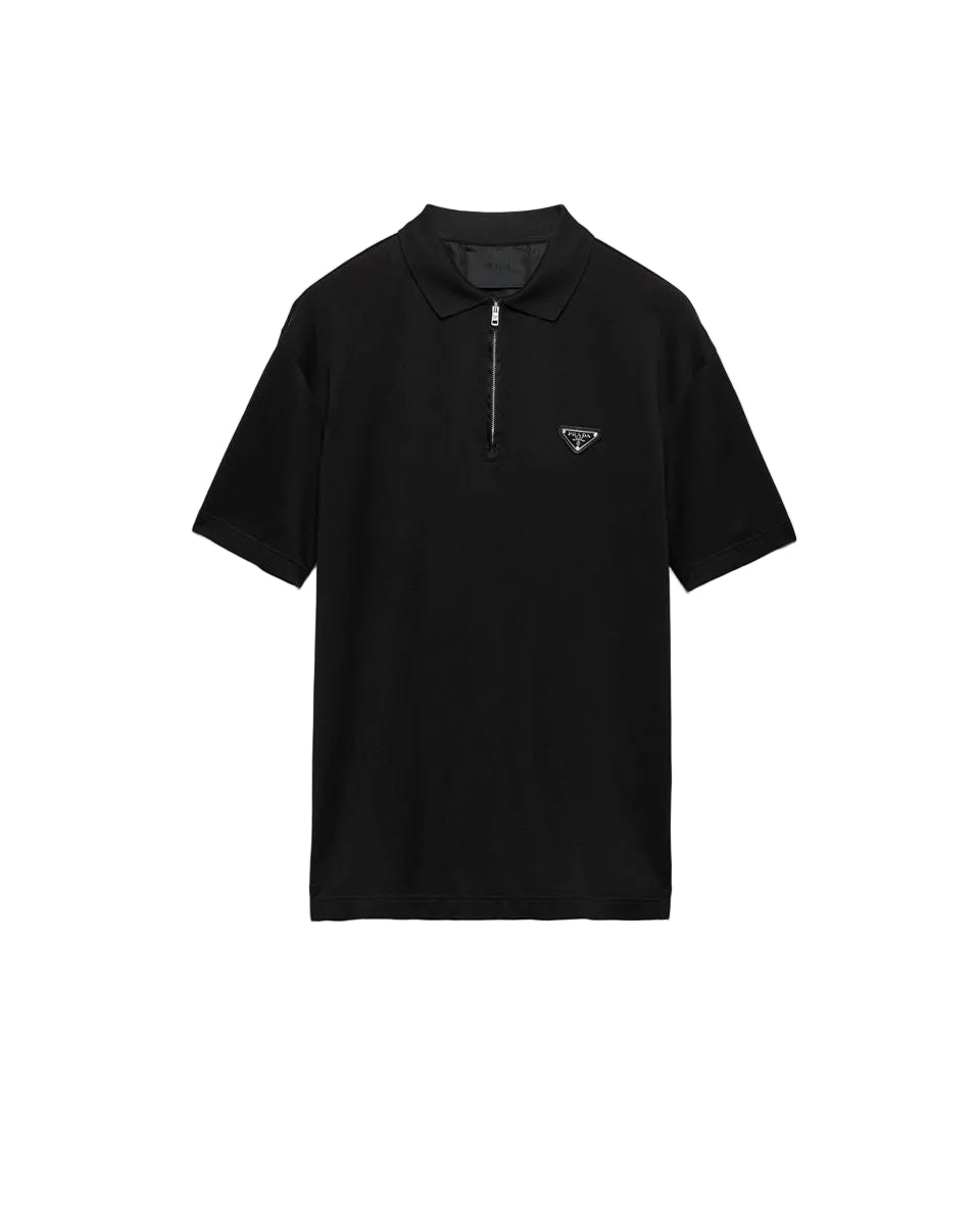 Piqué polo shirt with re-nylon details-PRADA-Verso