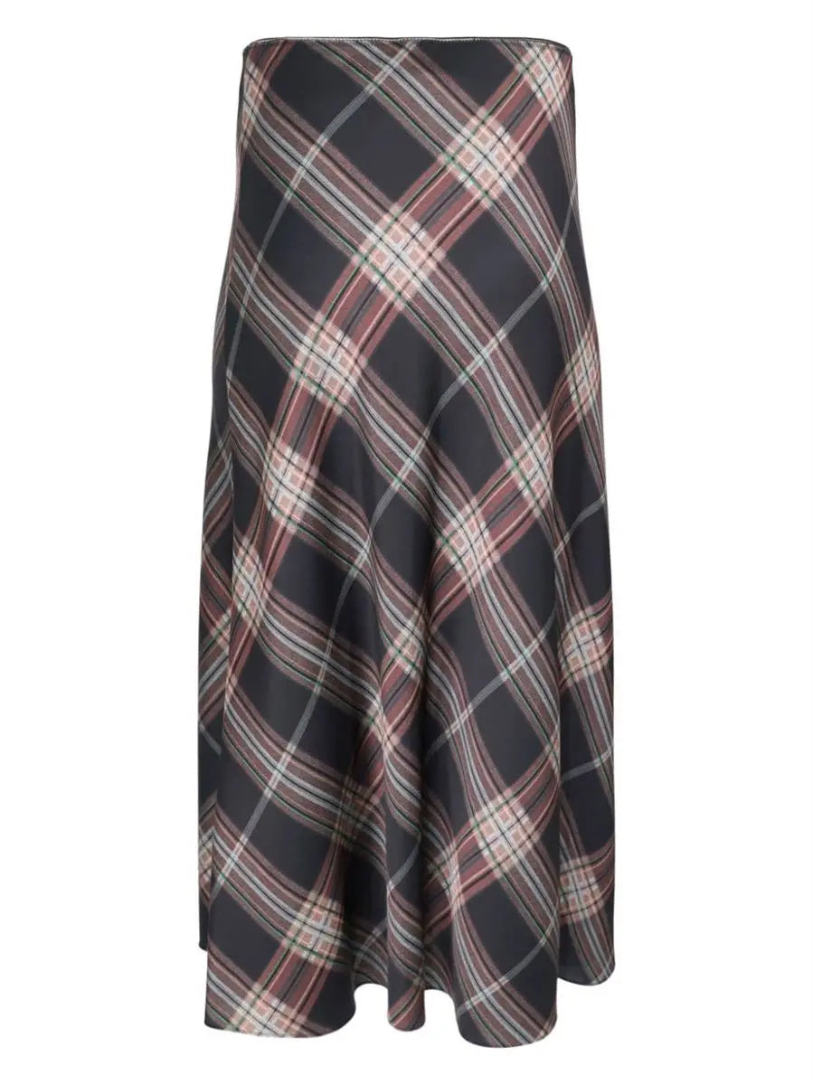 PLAID SHAPED-HEM MIDI SKIRT VINCE