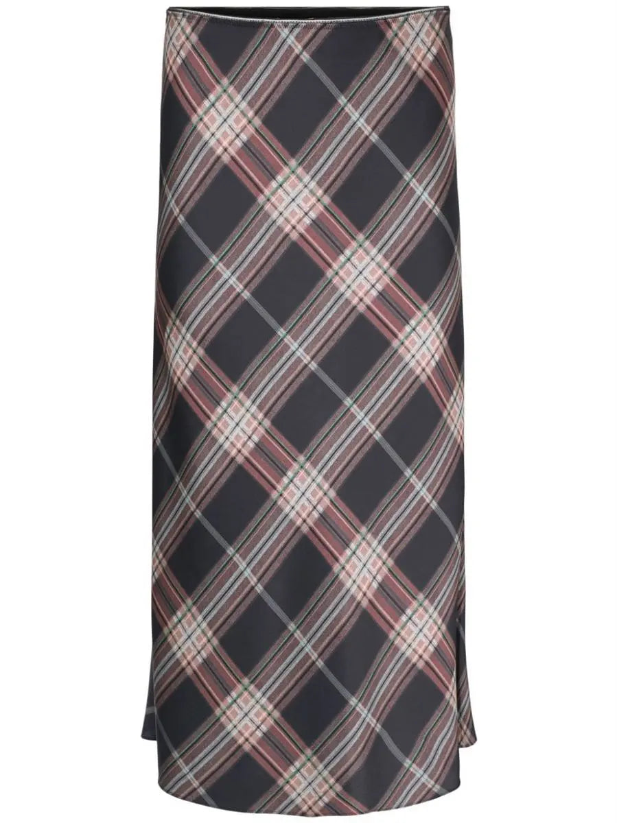 PLAID SHAPED-HEM MIDI SKIRT VINCE