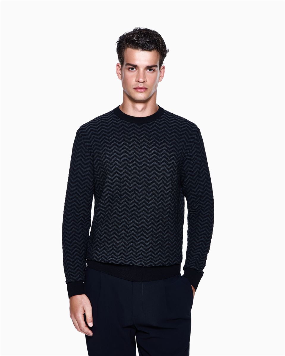 plated chevron virgin wool, crew-neck jumper-GIORGIO ARMANI-Verso