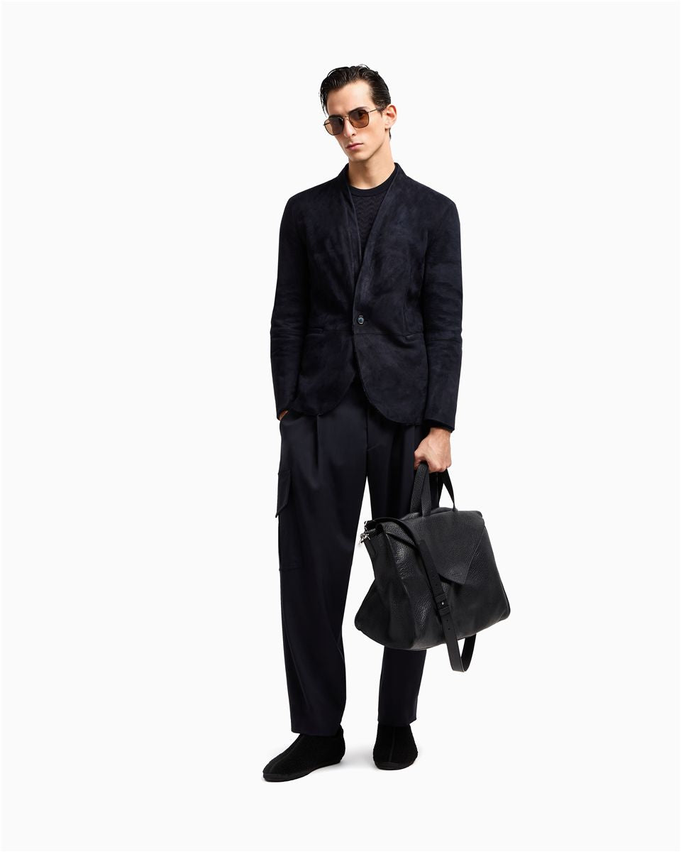 Plated chevron virgin wool, crew-neck jumper-GIORGIO ARMANI-Verso