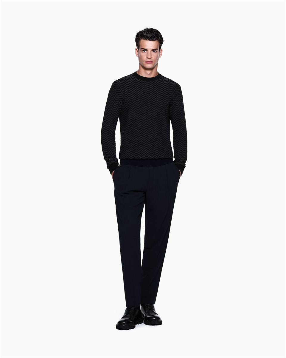 Plated chevron virgin wool, crew-neck jumper-GIORGIO ARMANI-Verso