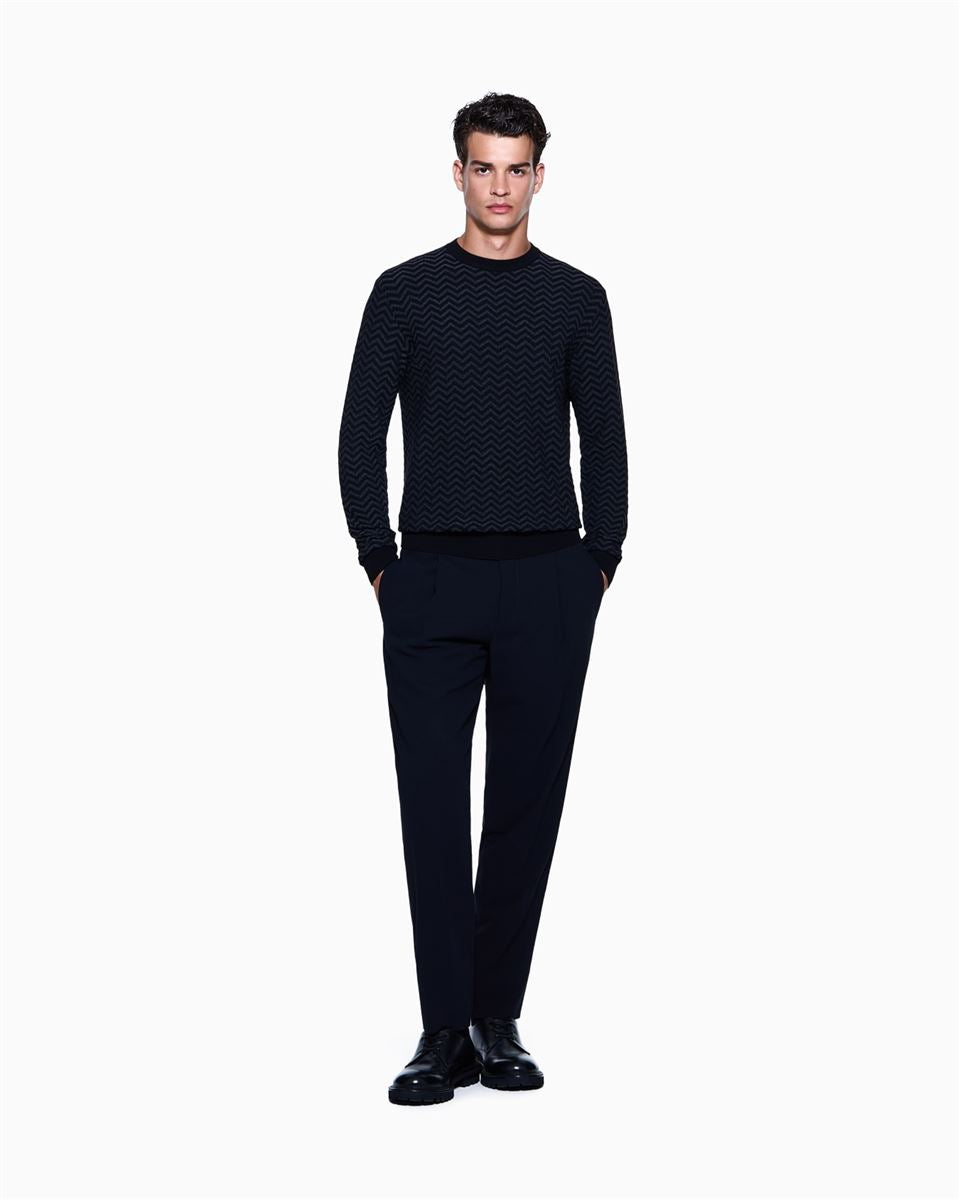plated chevron virgin wool, crew-neck jumper-GIORGIO ARMANI-Verso