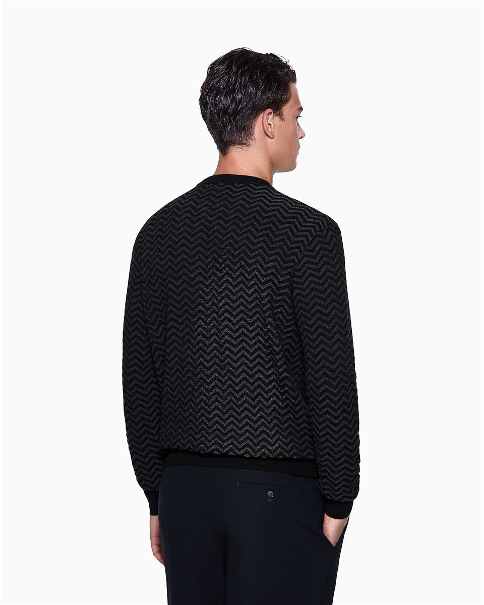 Plated chevron virgin wool, crew-neck jumper-GIORGIO ARMANI-Verso