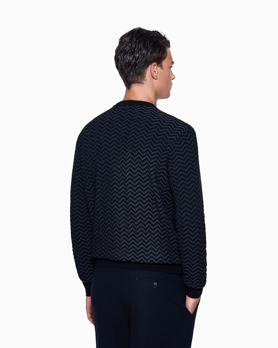 plated chevron virgin wool, crew-neck jumper-GIORGIO ARMANI-Verso