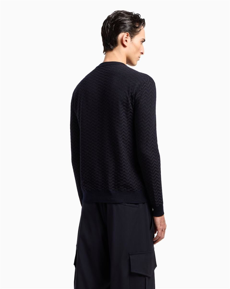 plated chevron virgin wool, crew-neck jumper-GIORGIO ARMANI-Verso