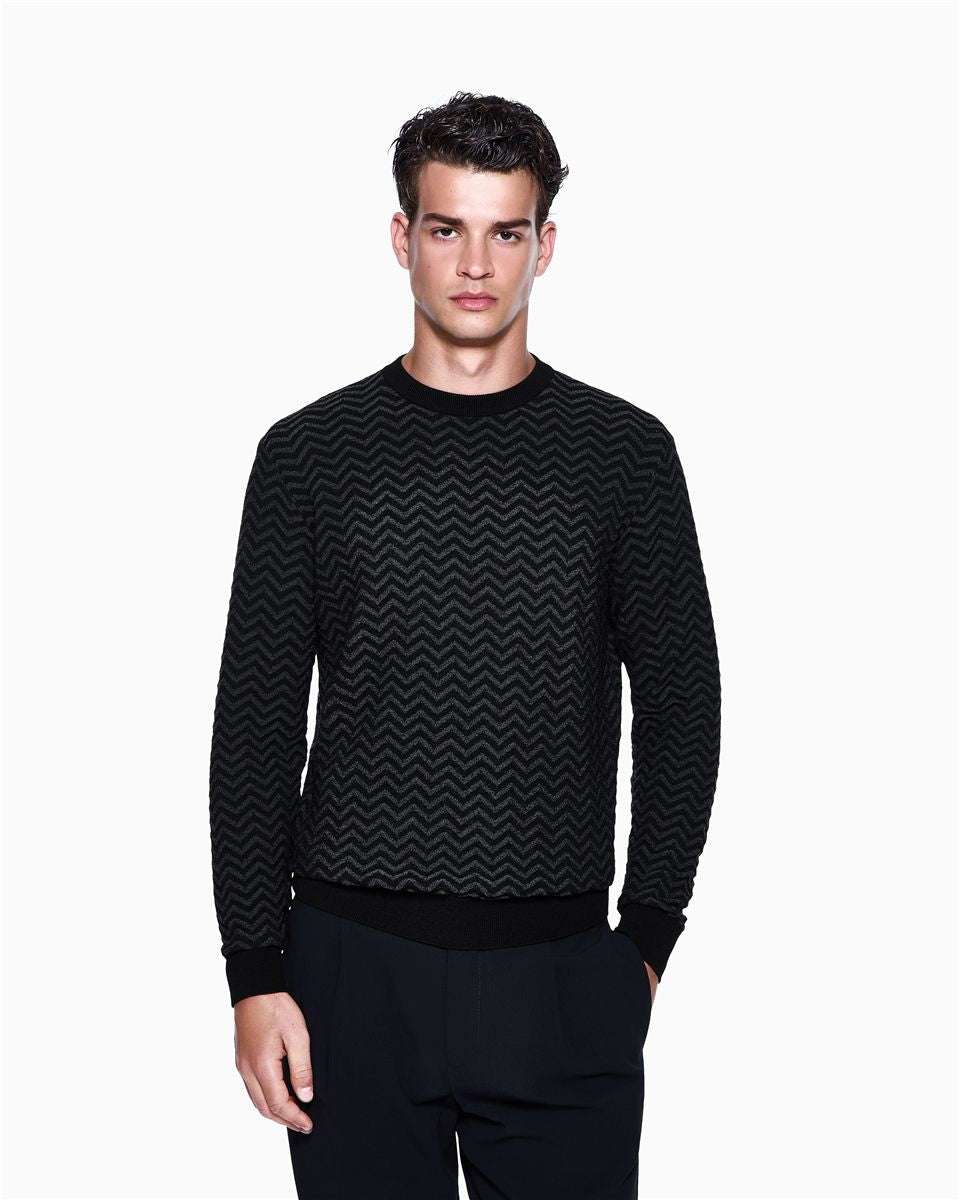 Plated chevron virgin wool, crew-neck jumper-GIORGIO ARMANI-Verso