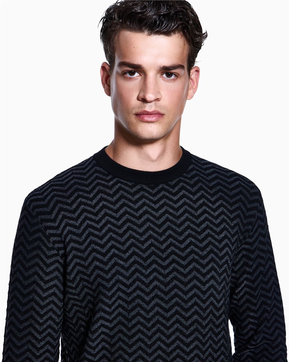 plated chevron virgin wool, crew-neck jumper-GIORGIO ARMANI-Verso