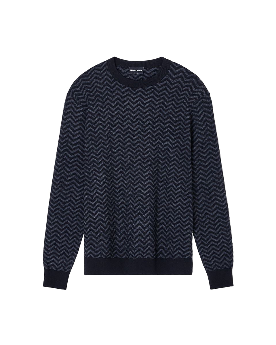 plated chevron virgin wool, crew-neck jumper-GIORGIO ARMANI-Verso