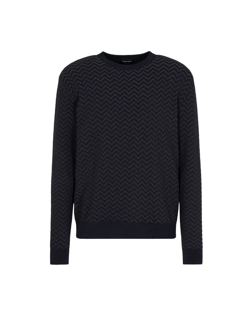 Plated chevron virgin wool, crew-neck jumper-GIORGIO ARMANI-Verso