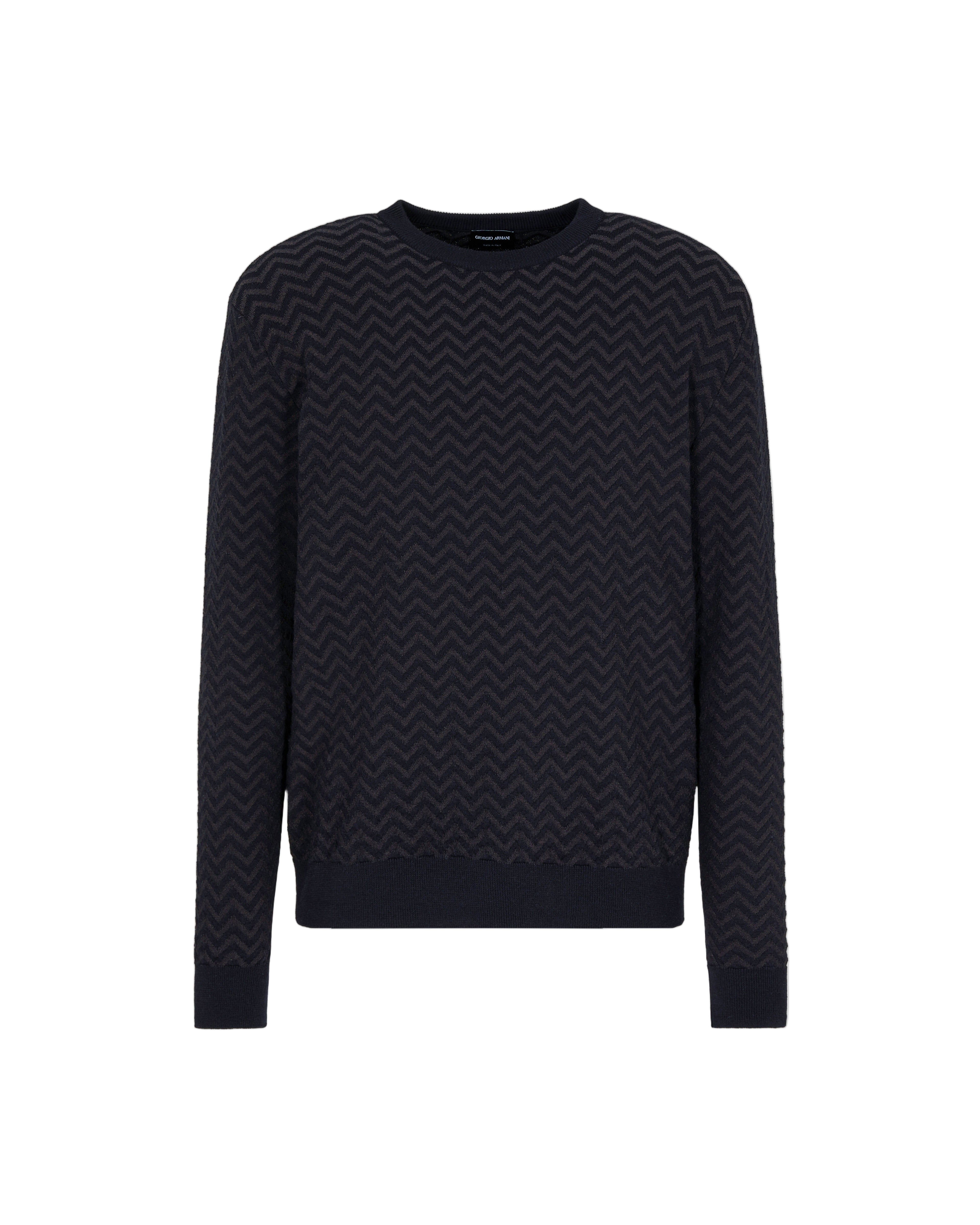 plated chevron virgin wool, crew-neck jumper-GIORGIO ARMANI-Verso