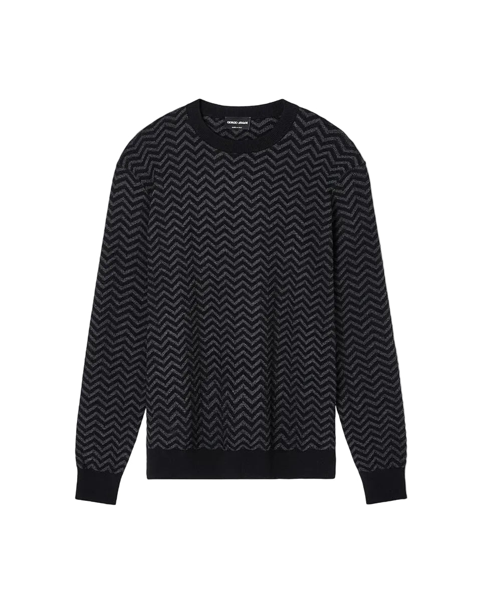 Plated chevron virgin wool, crew-neck jumper-GIORGIO ARMANI-Verso