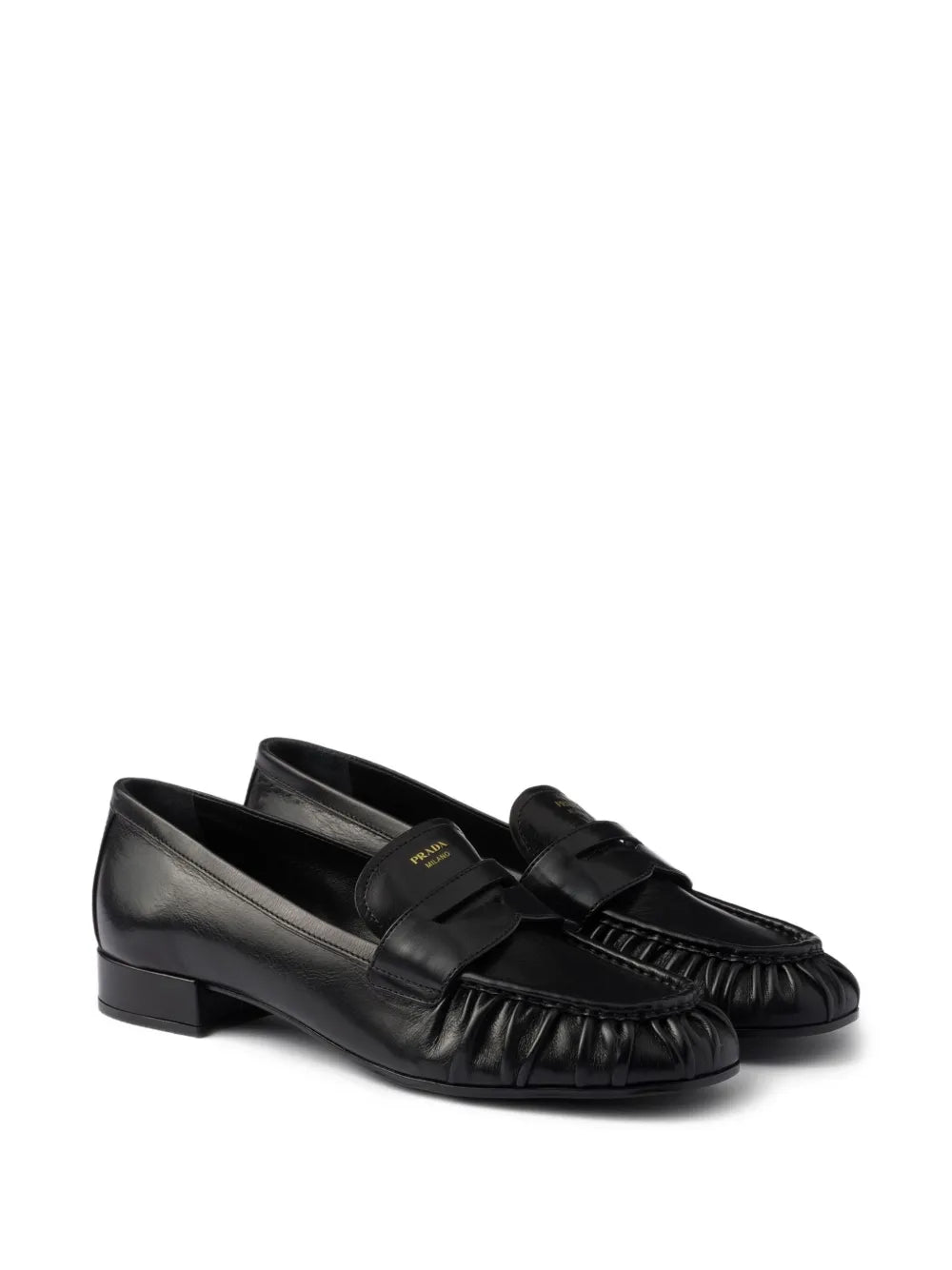 Pleated leather loafers-PRADA-Verso
