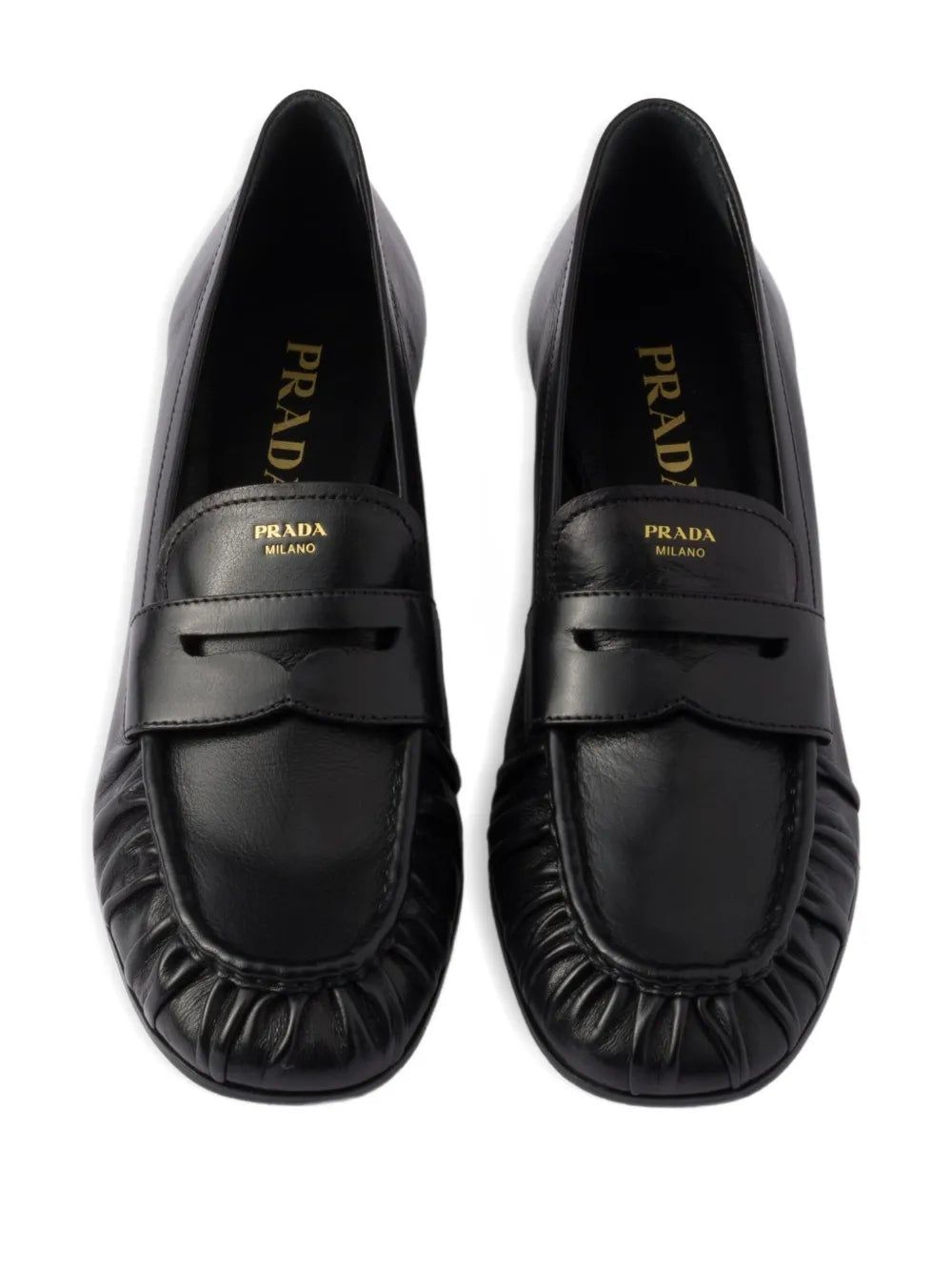 Pleated leather loafers-PRADA-Verso