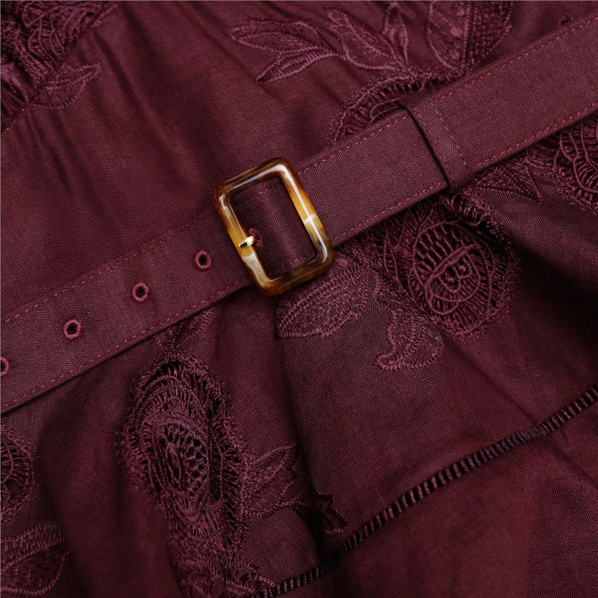Plum Linen Blend Peplum Midi Dress-SELF-PORTRAIT-Verso
