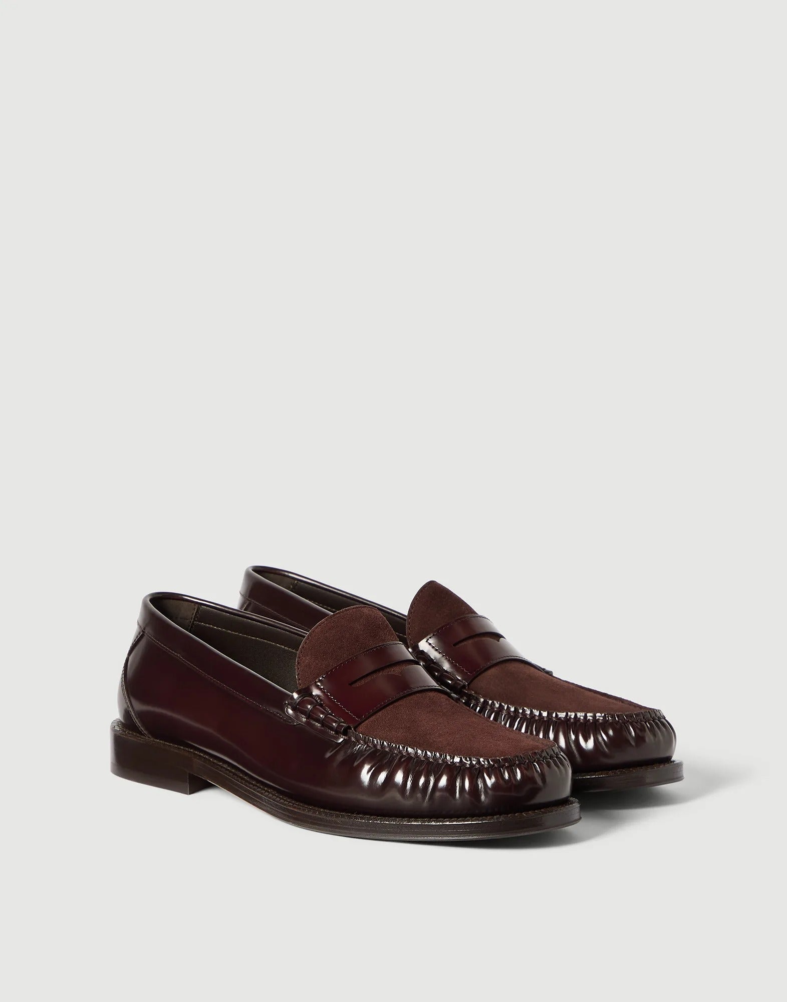 Polished calfskin and suede loafers-BRUNELLO CUCINELLI-Verso