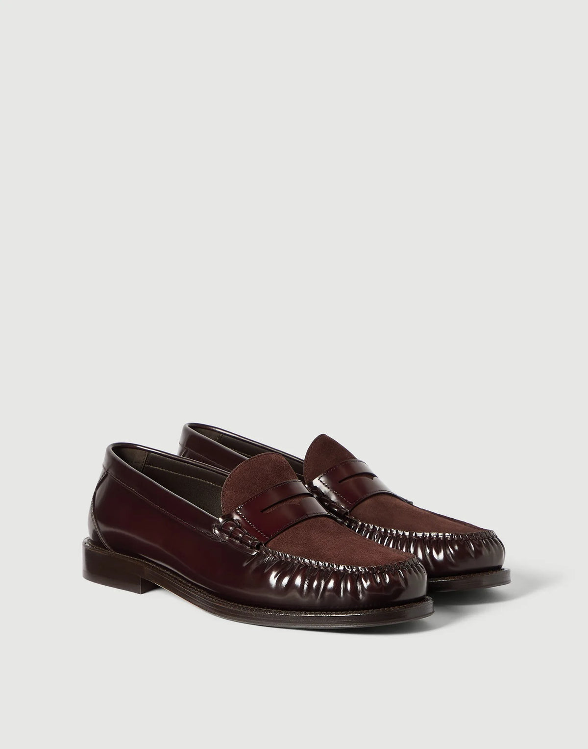 Polished calfskin and suede loafers-BRUNELLO CUCINELLI-Verso